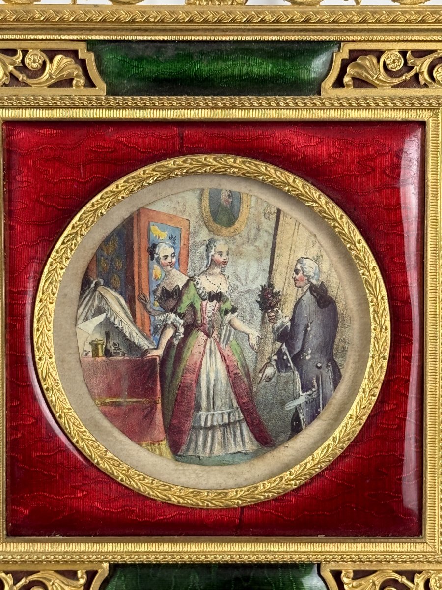 Napoleon III Gilt Bronze And Polychrome Enamel Frame, Circa 1870 In The L XVI Style-photo-3