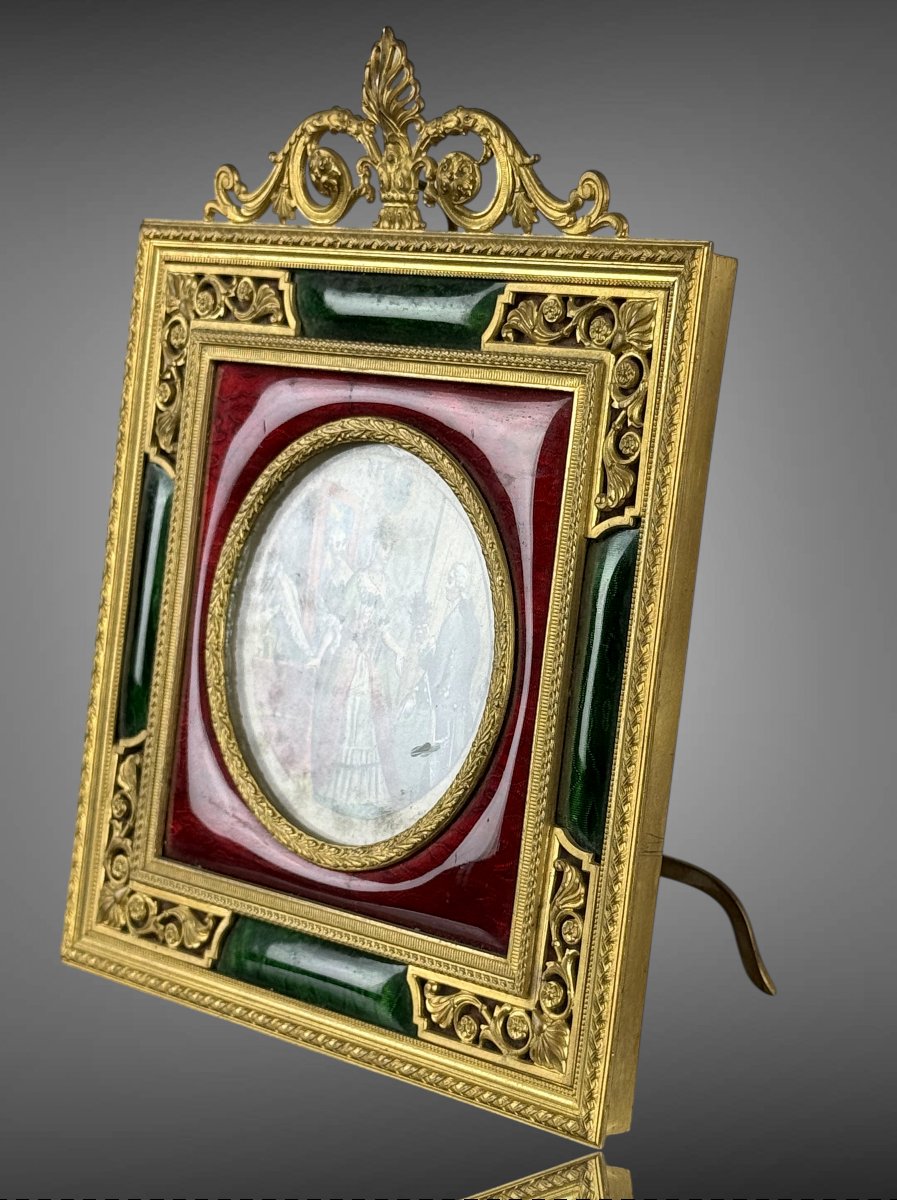 Napoleon III Gilt Bronze And Polychrome Enamel Frame, Circa 1870 In The L XVI Style-photo-4