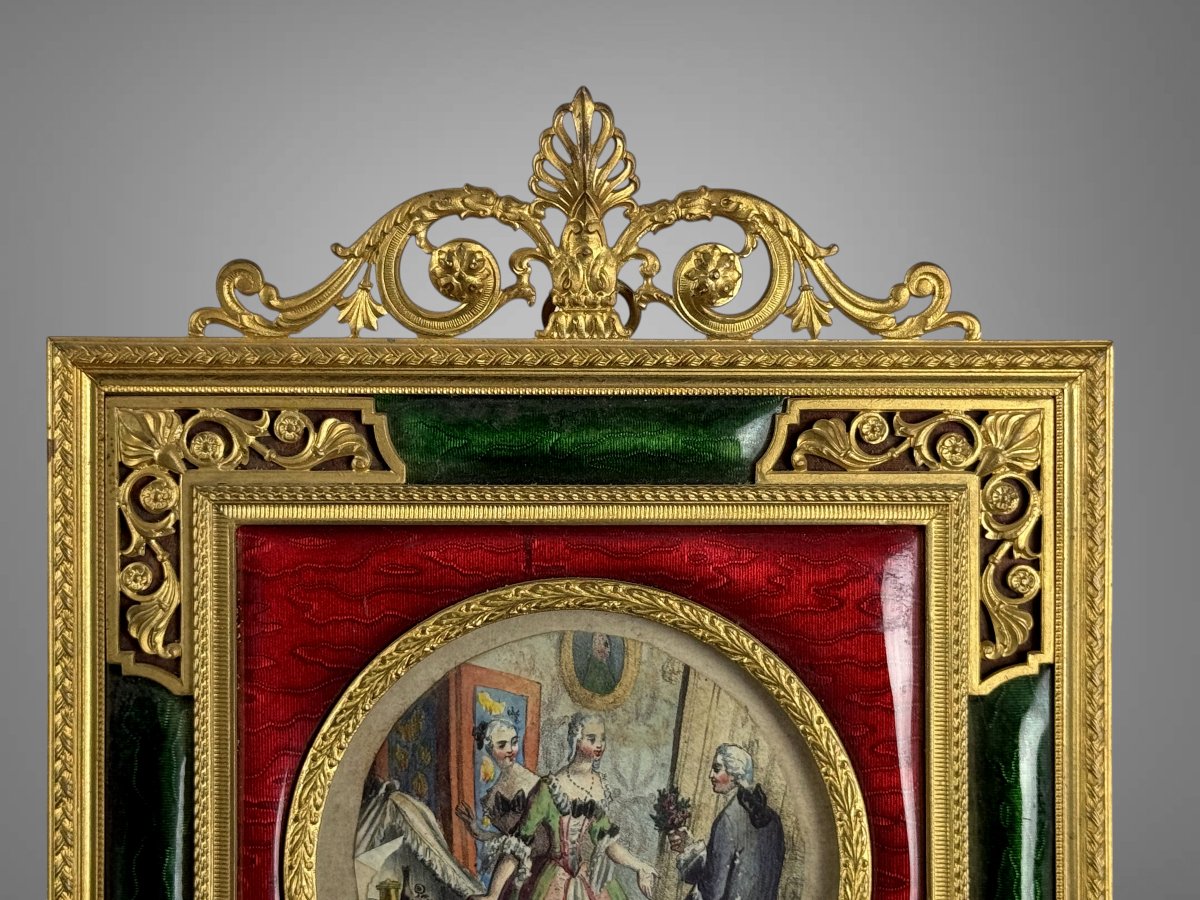 Napoleon III Gilt Bronze And Polychrome Enamel Frame, Circa 1870 In The L XVI Style-photo-2