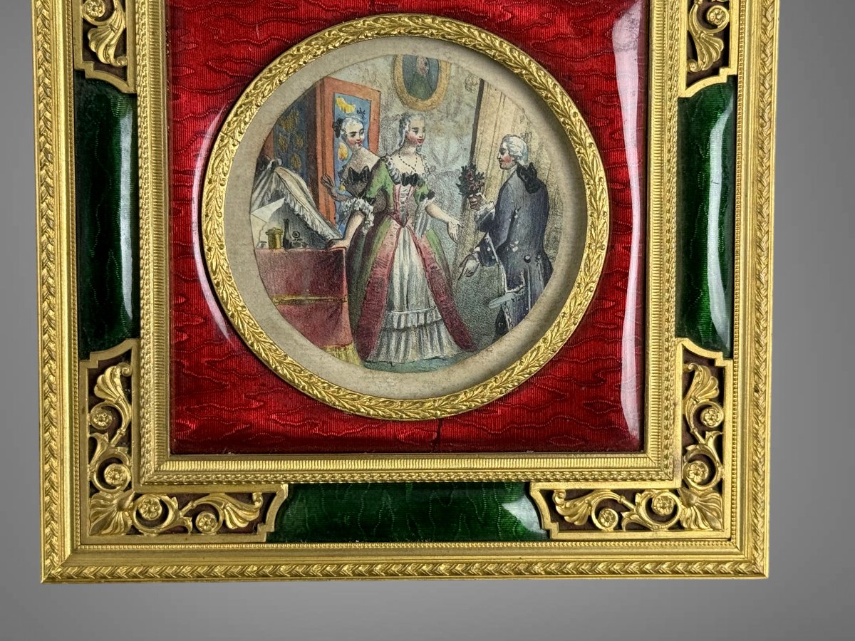 Napoleon III Gilt Bronze And Polychrome Enamel Frame, Circa 1870 In The L XVI Style-photo-3