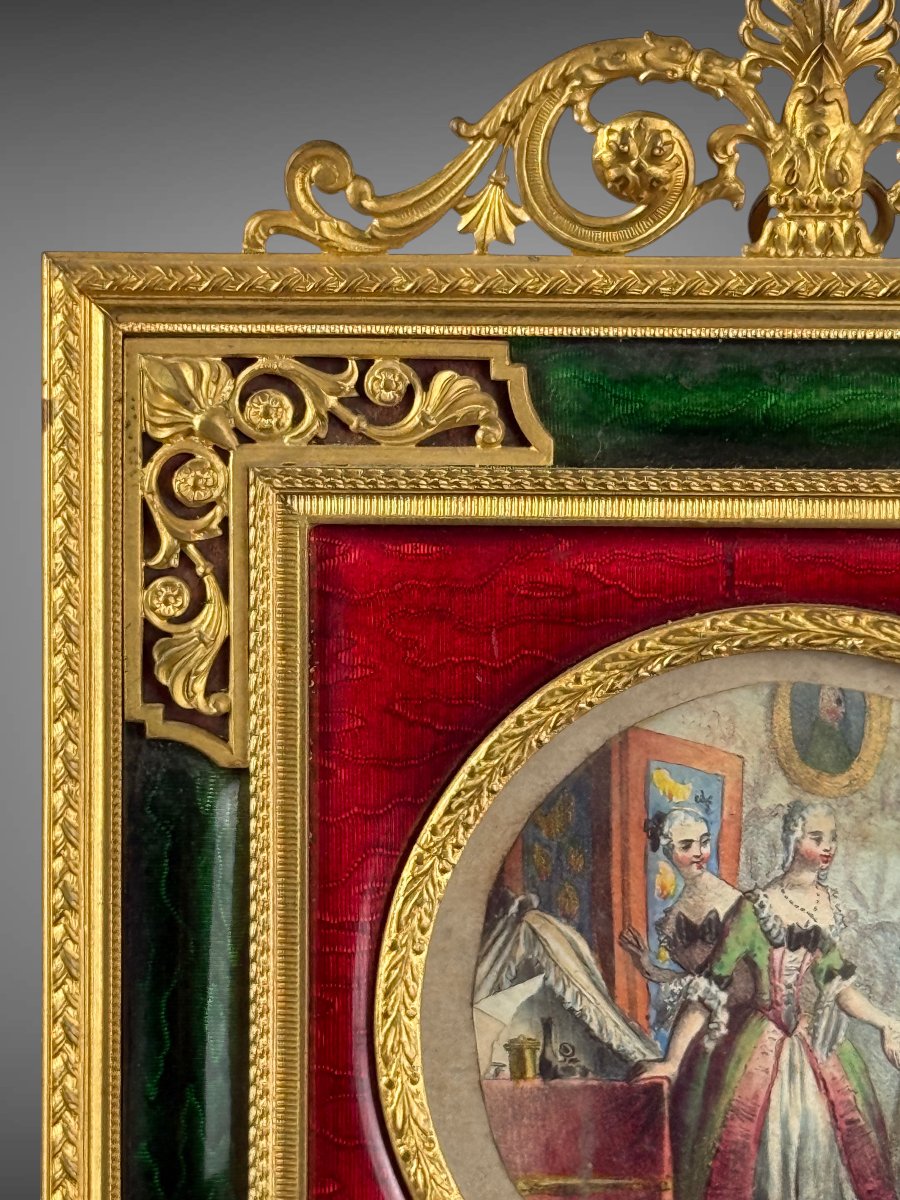 Napoleon III Gilt Bronze And Polychrome Enamel Frame, Circa 1870 In The L XVI Style-photo-7