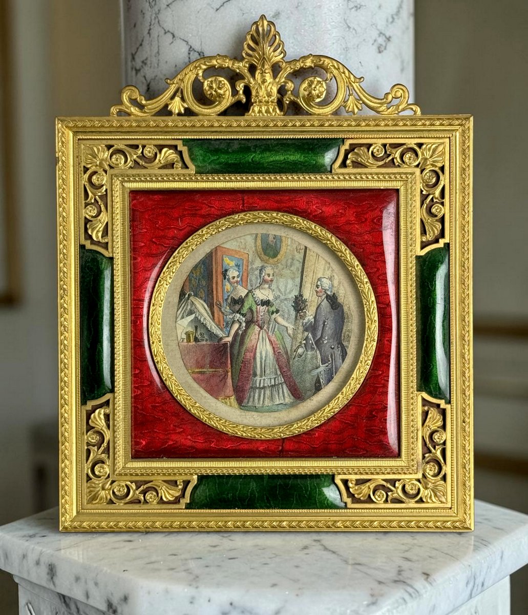 Napoleon III Gilt Bronze And Polychrome Enamel Frame, Circa 1870 In The L XVI Style