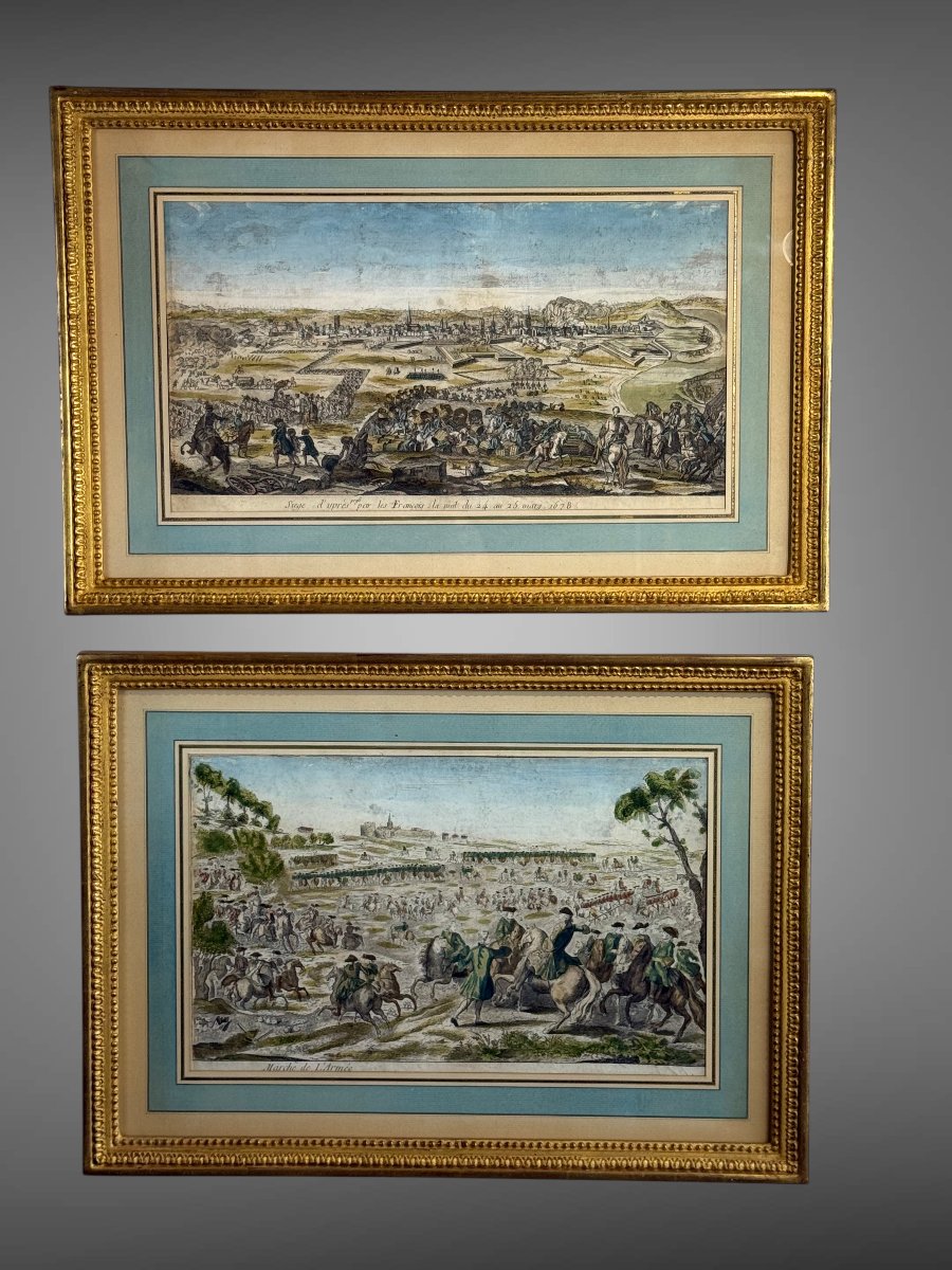 GRAVURE XVIIIe REHAUSSÉE A L AQUARELLE " MARCHE DE L ARMÉE " BIEN ENCADRÉ-photo-2