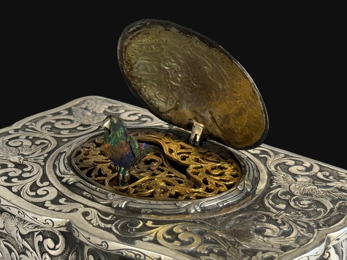 Music Box With A Whistling Bird, Made Of Solid Silver-photo-2