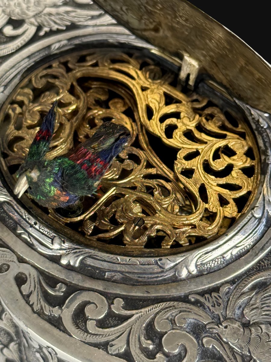 Music Box With A Whistling Bird, Made Of Solid Silver-photo-3