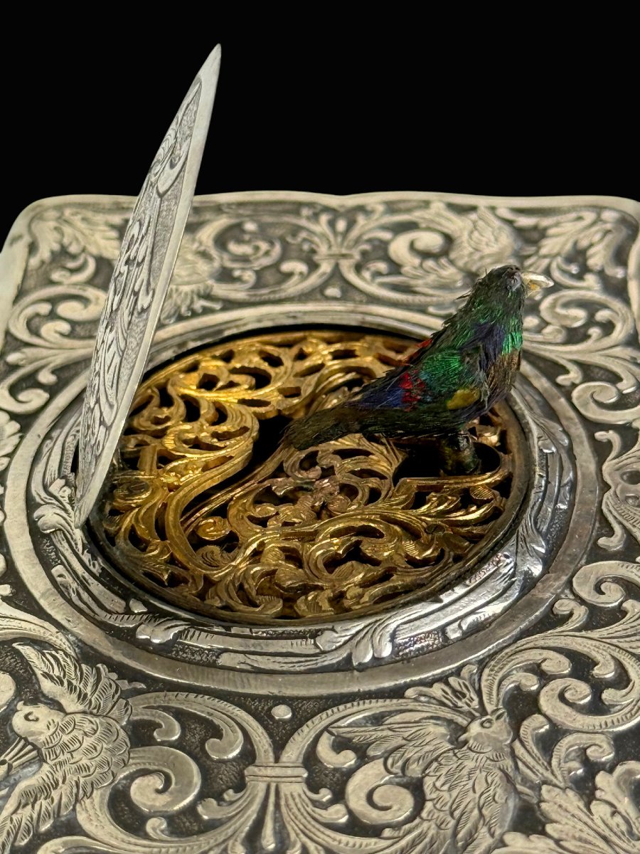 Music Box With A Whistling Bird, Made Of Solid Silver-photo-4