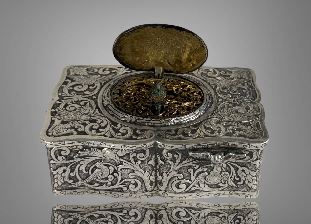 Music Box With A Whistling Bird, Made Of Solid Silver-photo-4