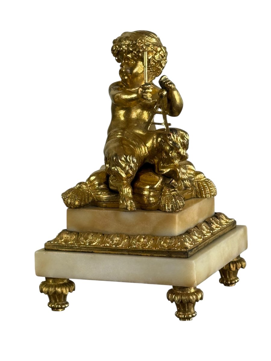 PAIRE DE FAUNES MUSICIENS EN BRONZE DORÉ ET SOCLE EN MARBRE / NAPOLEON II-photo-3