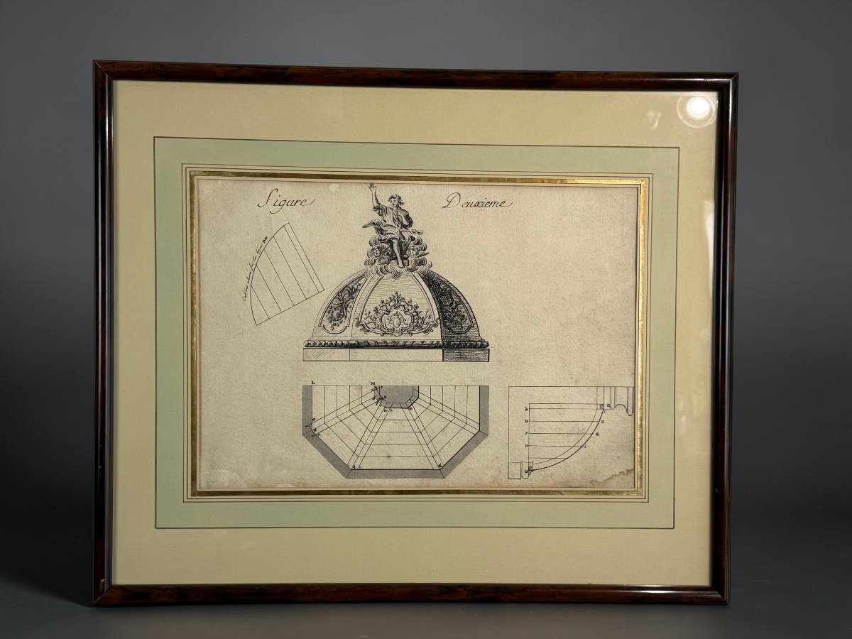 PAIRE DE DESSINS D ARCHITECTURE A L ENCRE SUR PAPIER – ECOLE FRANÇAISE DU XVIIIe-photo-3