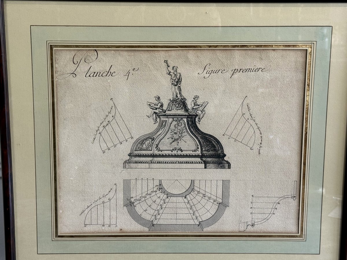 PAIRE DE DESSINS D ARCHITECTURE A L ENCRE SUR PAPIER – ECOLE FRANÇAISE DU XVIIIe-photo-1