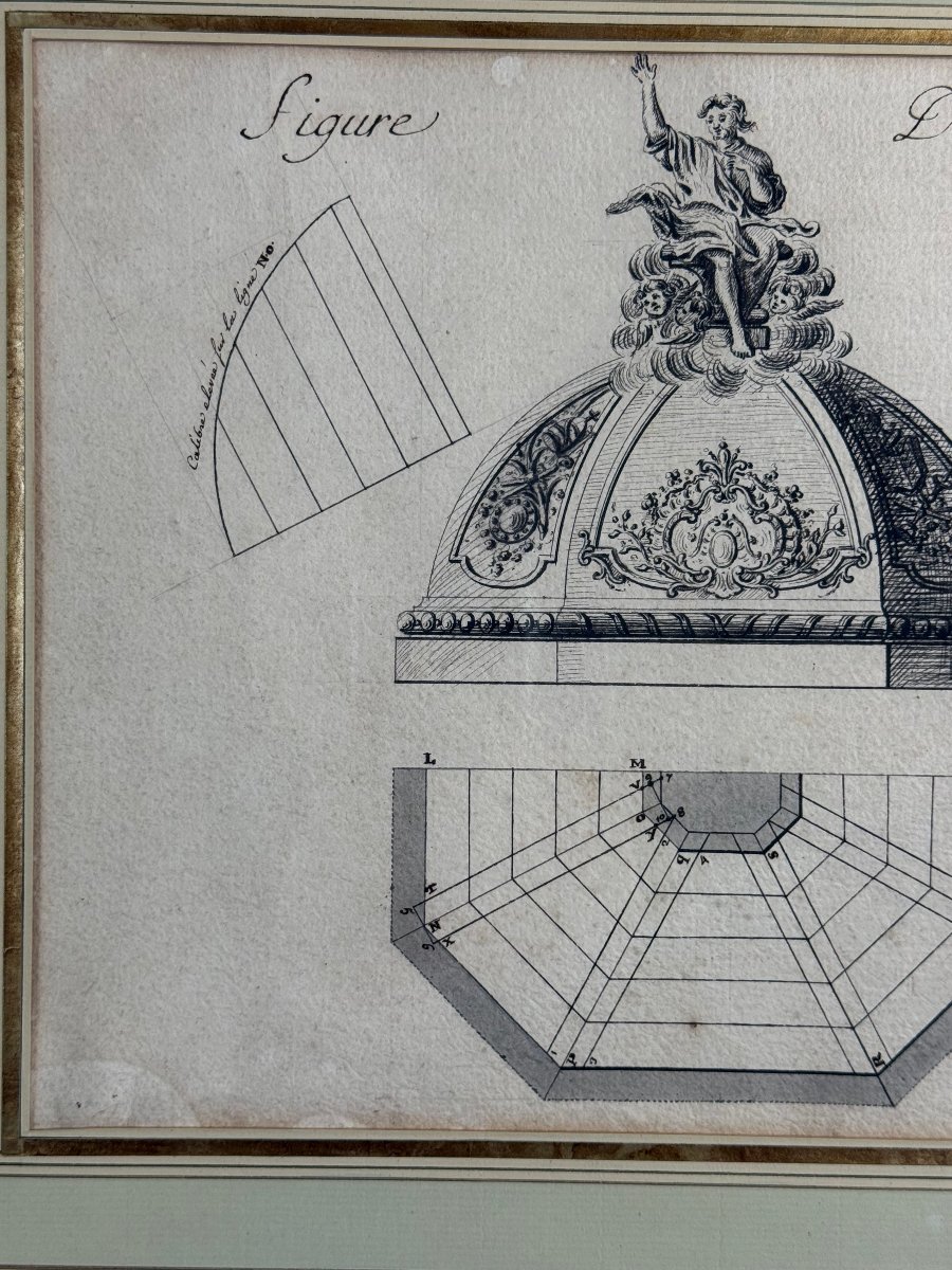 PAIRE DE DESSINS D ARCHITECTURE A L ENCRE SUR PAPIER – ECOLE FRANÇAISE DU XVIIIe-photo-6