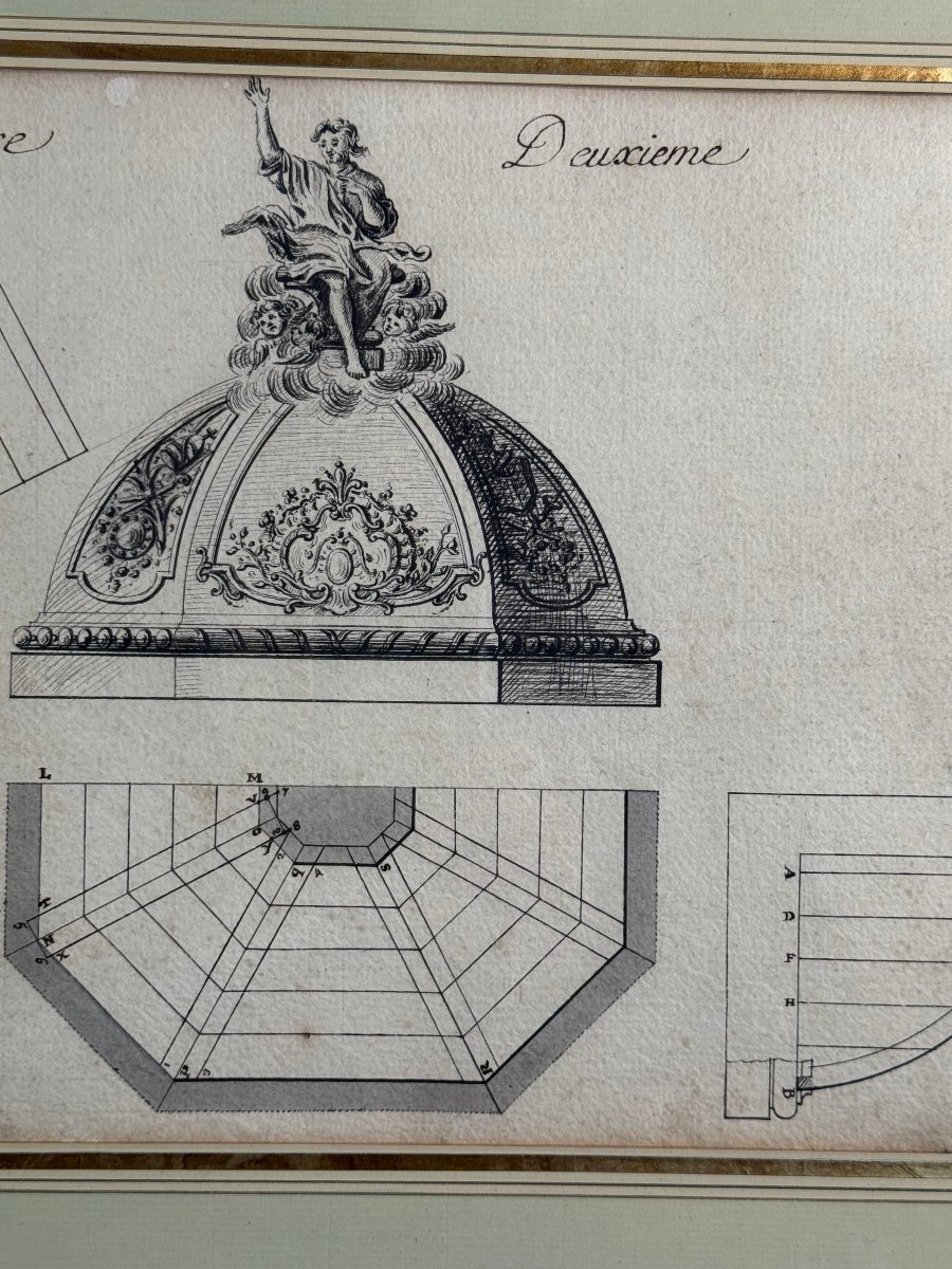 PAIRE DE DESSINS D ARCHITECTURE A L ENCRE SUR PAPIER – ECOLE FRANÇAISE DU XVIIIe-photo-7