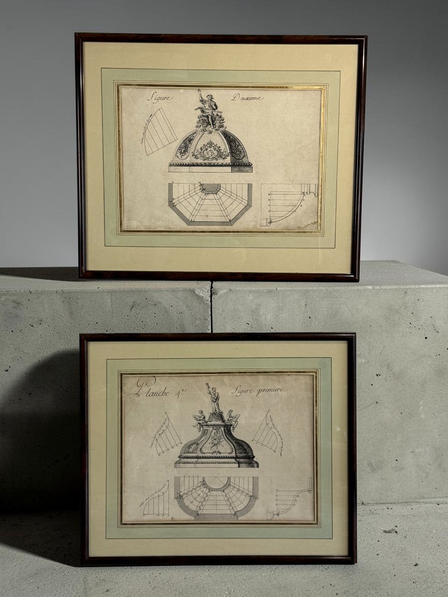 PAIRE DE DESSINS D ARCHITECTURE A L ENCRE SUR PAPIER – ECOLE FRANÇAISE DU XVIIIe
