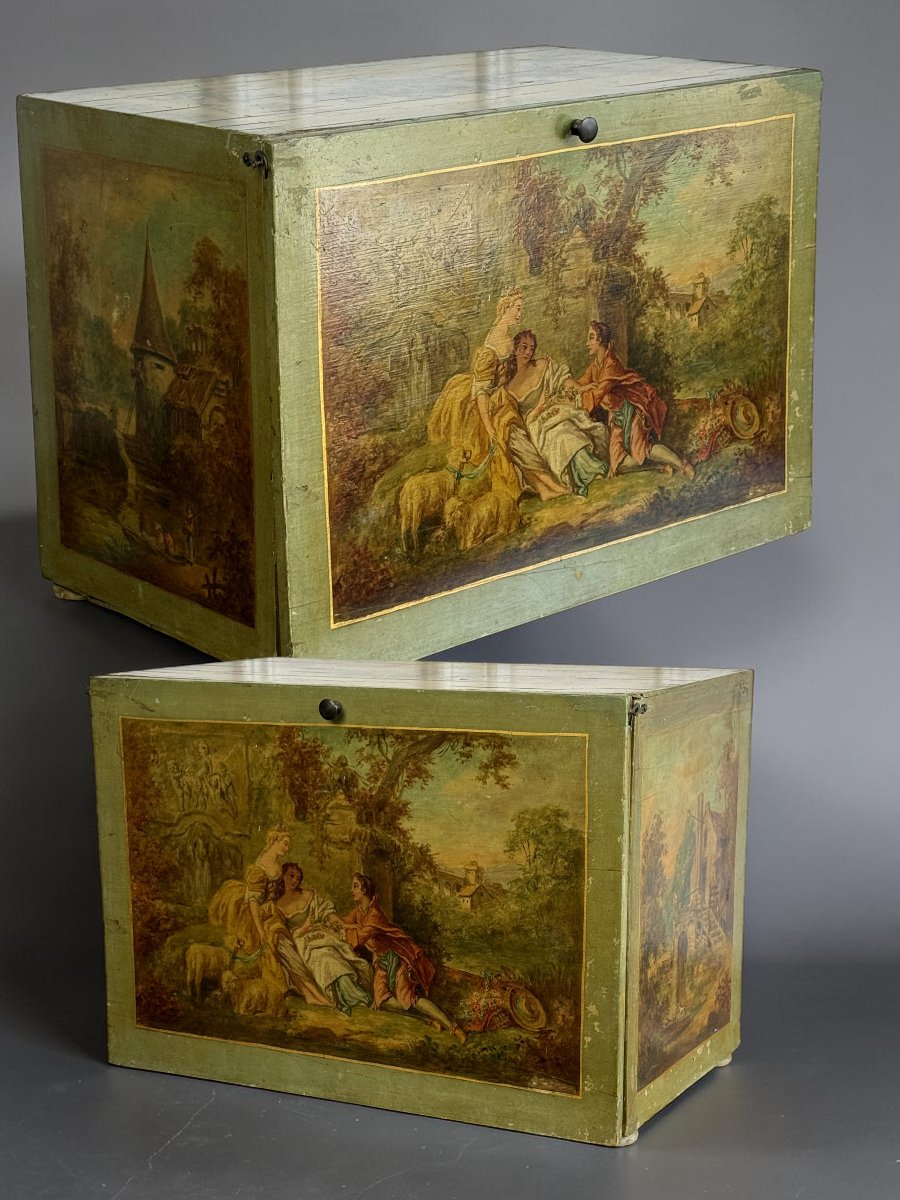 Painted Wooden Box Decorated With Music Trophies, Landscapes, And Romantic Scenes-photo-2