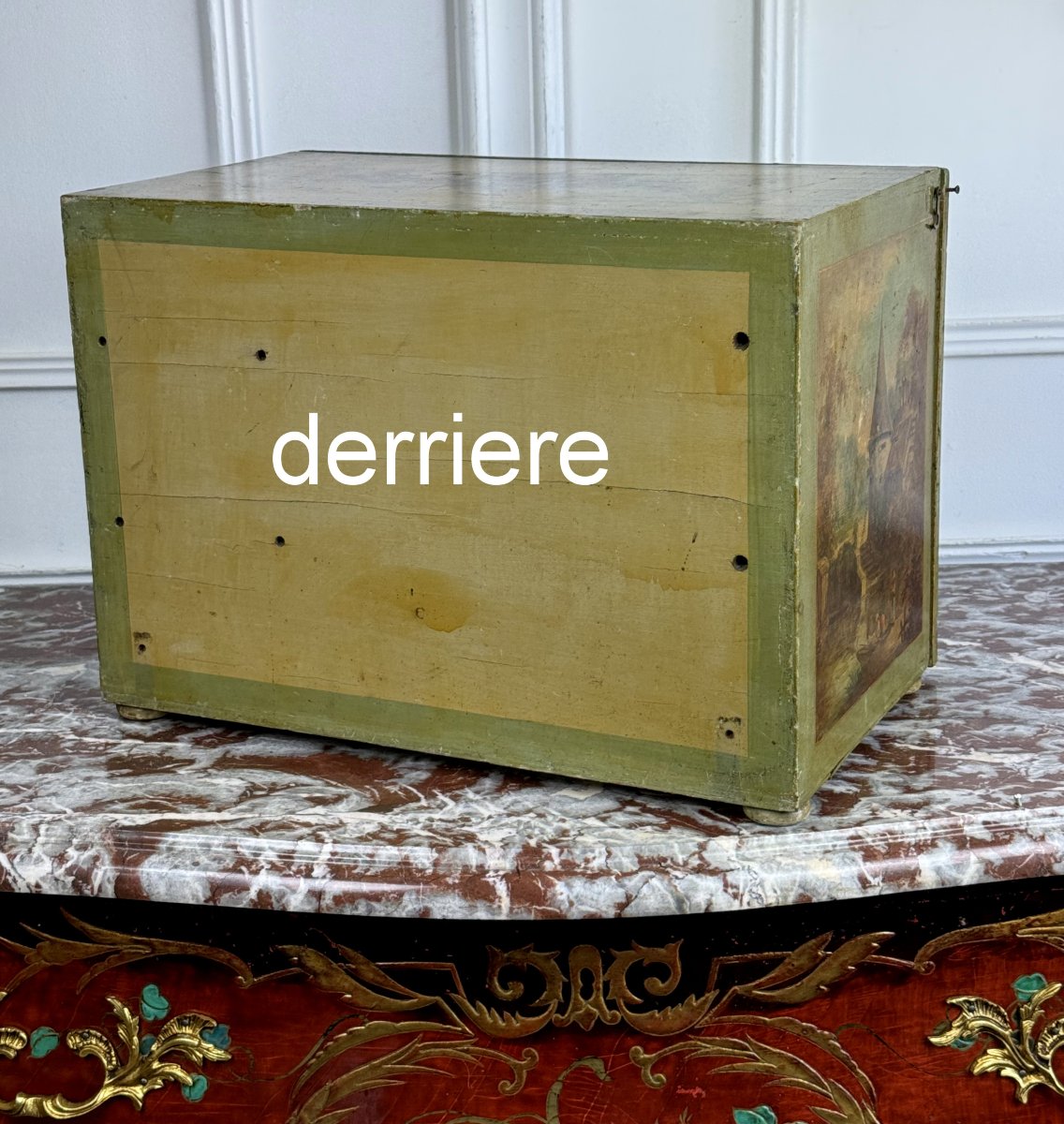 Painted Wooden Box Decorated With Music Trophies, Landscapes, And Romantic Scenes-photo-3