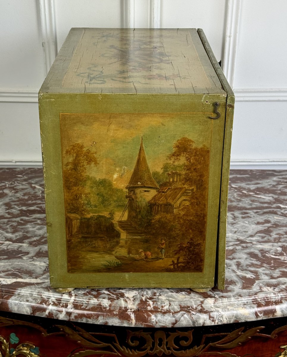 Painted Wooden Box Decorated With Music Trophies, Landscapes, And Romantic Scenes-photo-4