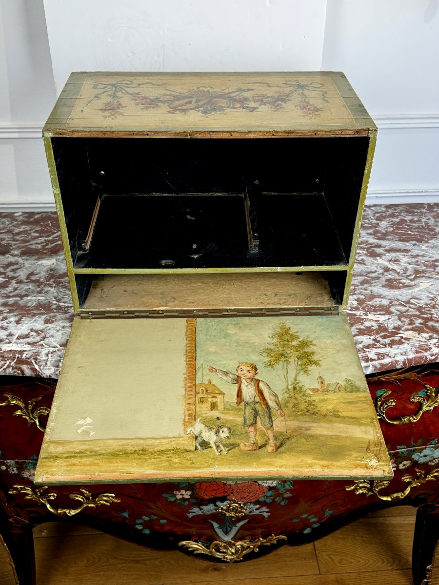Painted Wooden Box Decorated With Music Trophies, Landscapes, And Romantic Scenes-photo-7