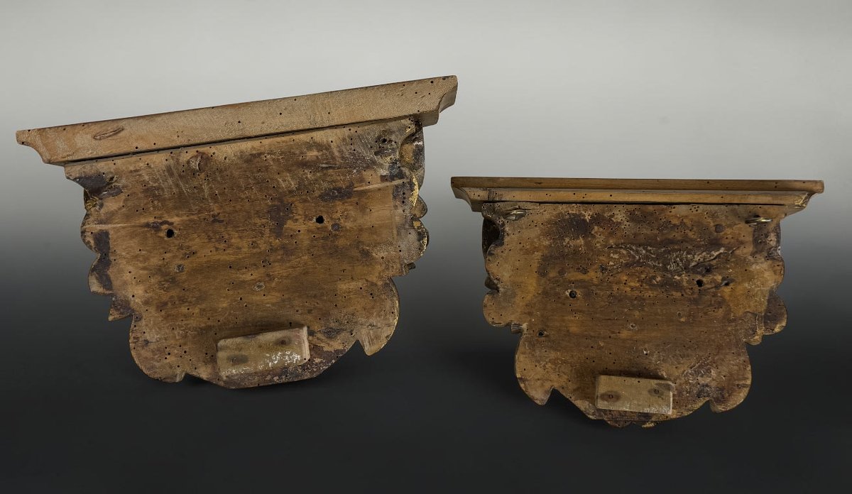 PAIRE DE CONSOLE XVIIIe A TETES D ANGELOTS EN BOIS SCULPTÉ DE STYLE BAROQUE-photo-3