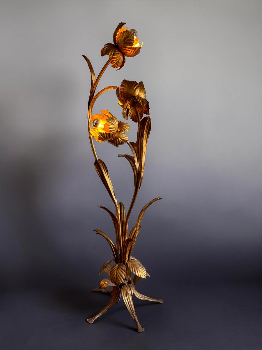 Hans Kögl / Large Three-light Flotale Lamp In Gold-plated Metal From The 1970s-photo-2