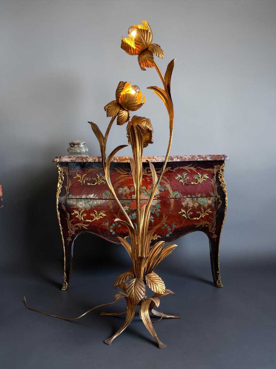Hans Kögl / Large Three-light Flotale Lamp In Gold-plated Metal From The 1970s-photo-3