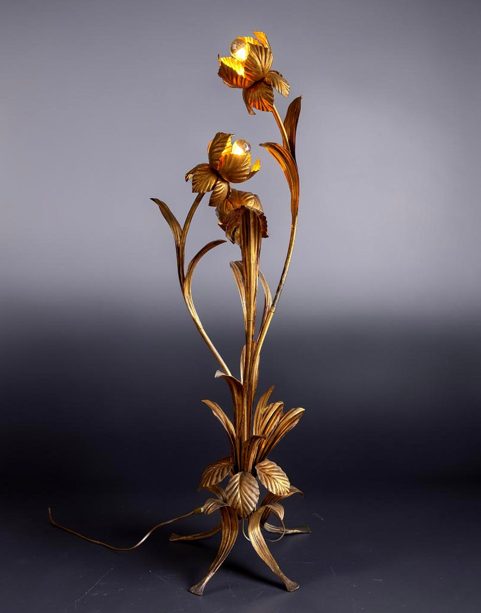 Hans Kögl / Large Three-light Flotale Lamp In Gold-plated Metal From The 1970s-photo-1
