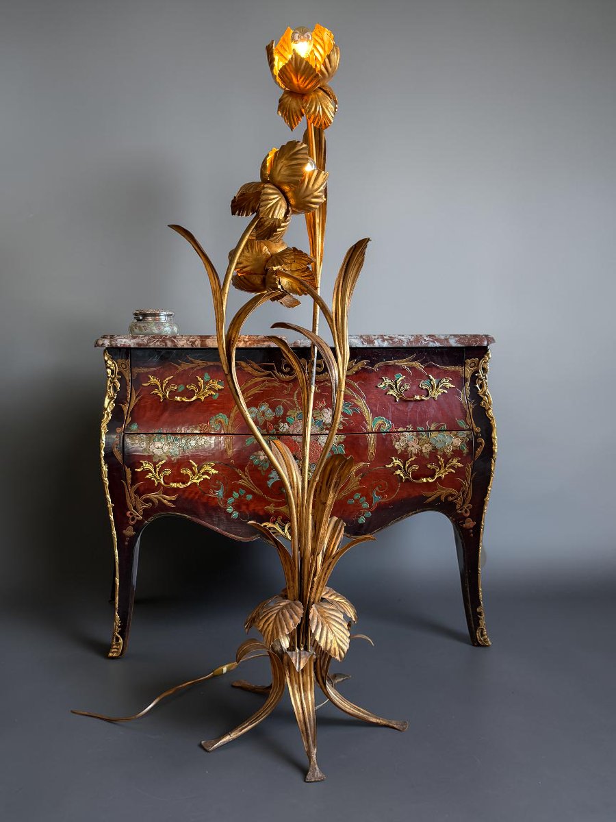Hans Kögl / Large Three-light Flotale Lamp In Gold-plated Metal From The 1970s-photo-2