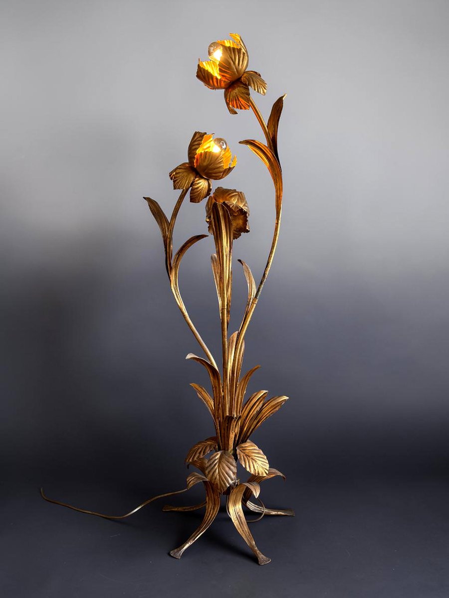 Hans Kögl / Large Three-light Flotale Lamp In Gold-plated Metal From The 1970s-photo-5