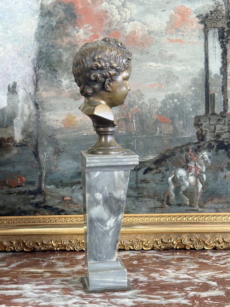 19th-century Bronze Child's Bust On A Marble Column, 28 Cm High-photo-6
