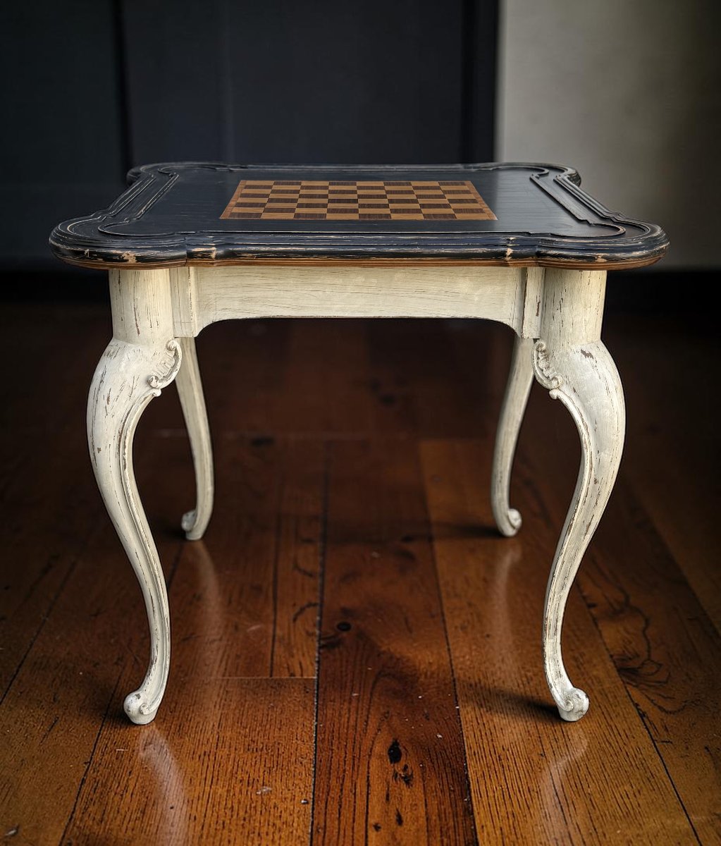 Distinguished Wooden Gaming Table With A Reversible Louis XV-style Top-photo-4
