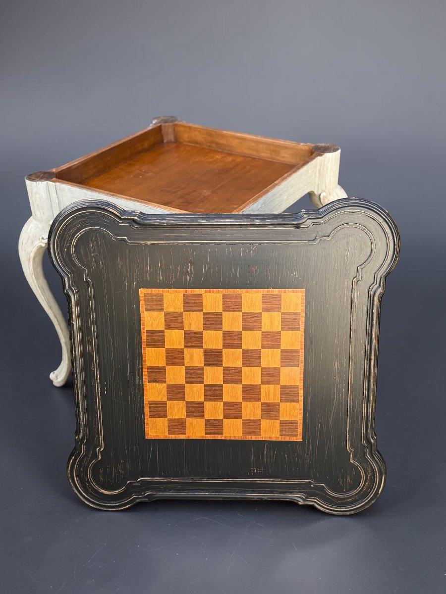 Distinguished Wooden Gaming Table With A Reversible Louis XV-style Top-photo-1