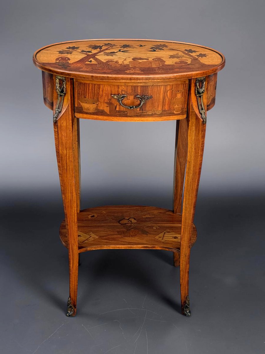 Louis XV-style Marquetry Coffee Table With Decorative Sides On All Sides-photo-2
