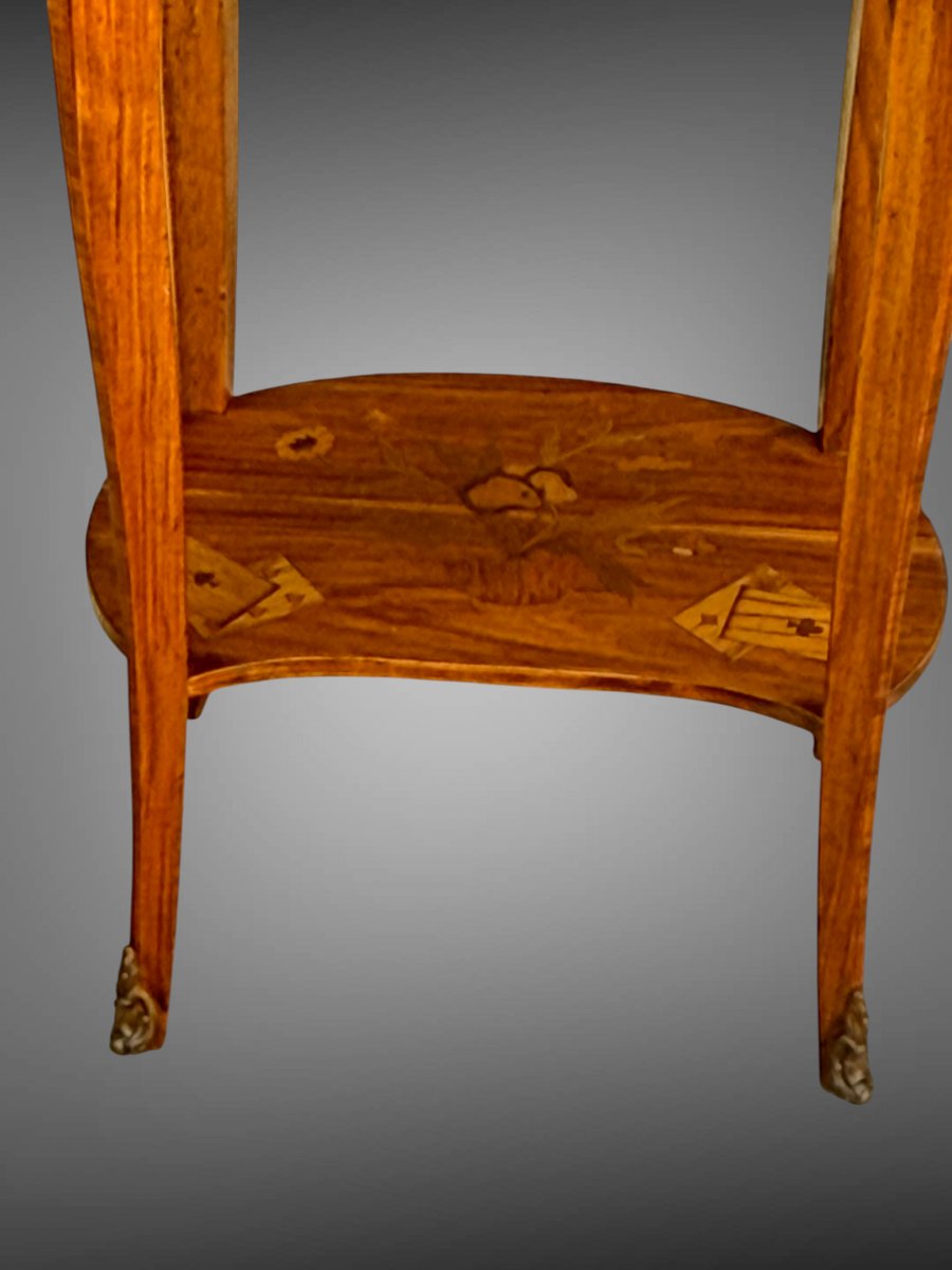 Louis XV-style Marquetry Coffee Table With Decorative Sides On All Sides-photo-4