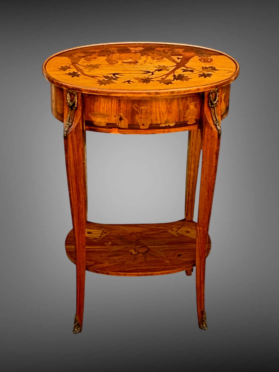 Louis XV-style Marquetry Coffee Table With Decorative Sides On All Sides-photo-2