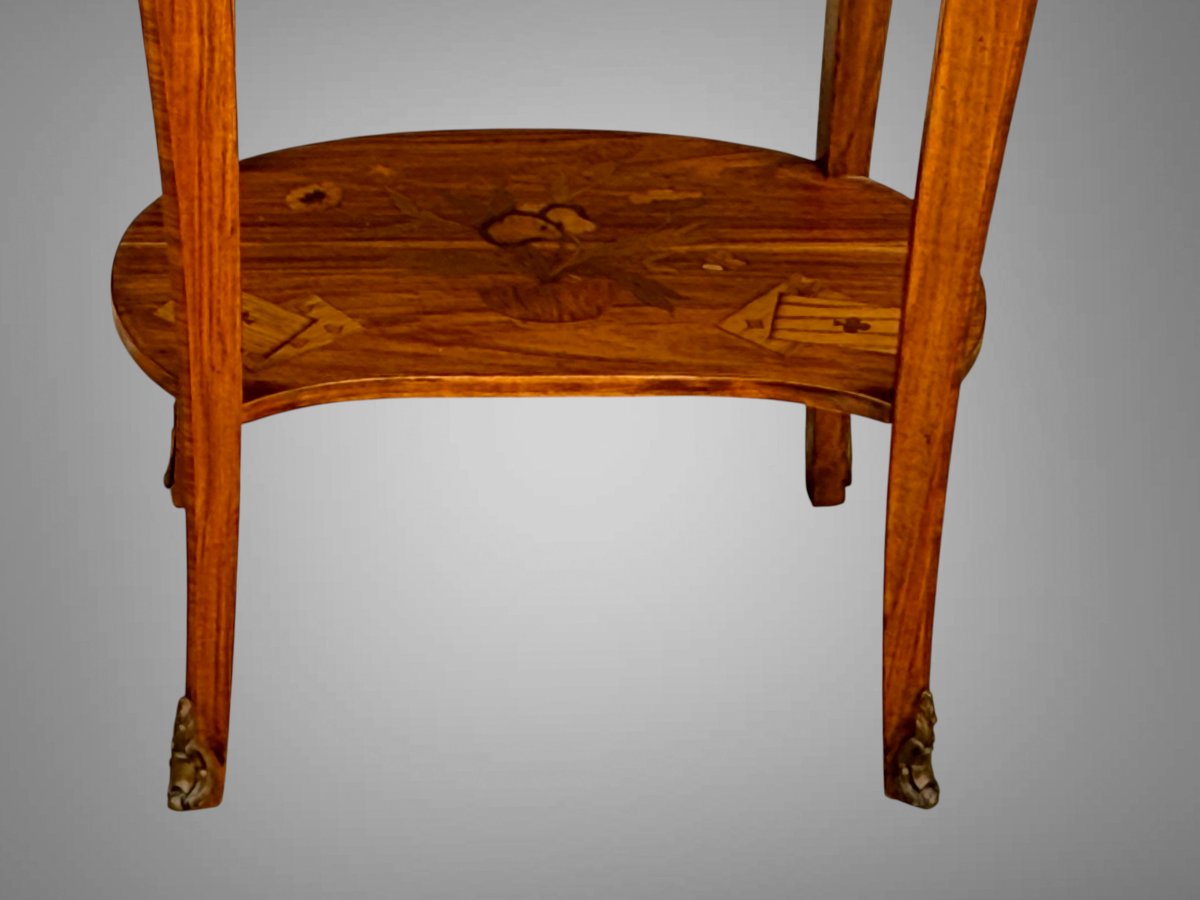 Louis XV-style Marquetry Coffee Table With Decorative Sides On All Sides-photo-4