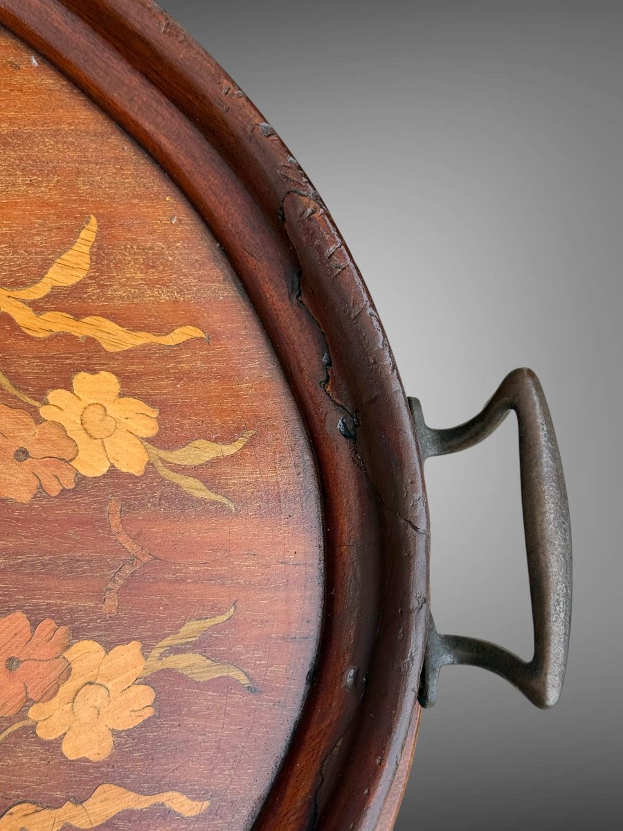 PETITE TABLE A THÉ OU TABLE DE SALON EN ACAJOU MARQUETÉ / DES ANNÉES 1900 / 1930-photo-2