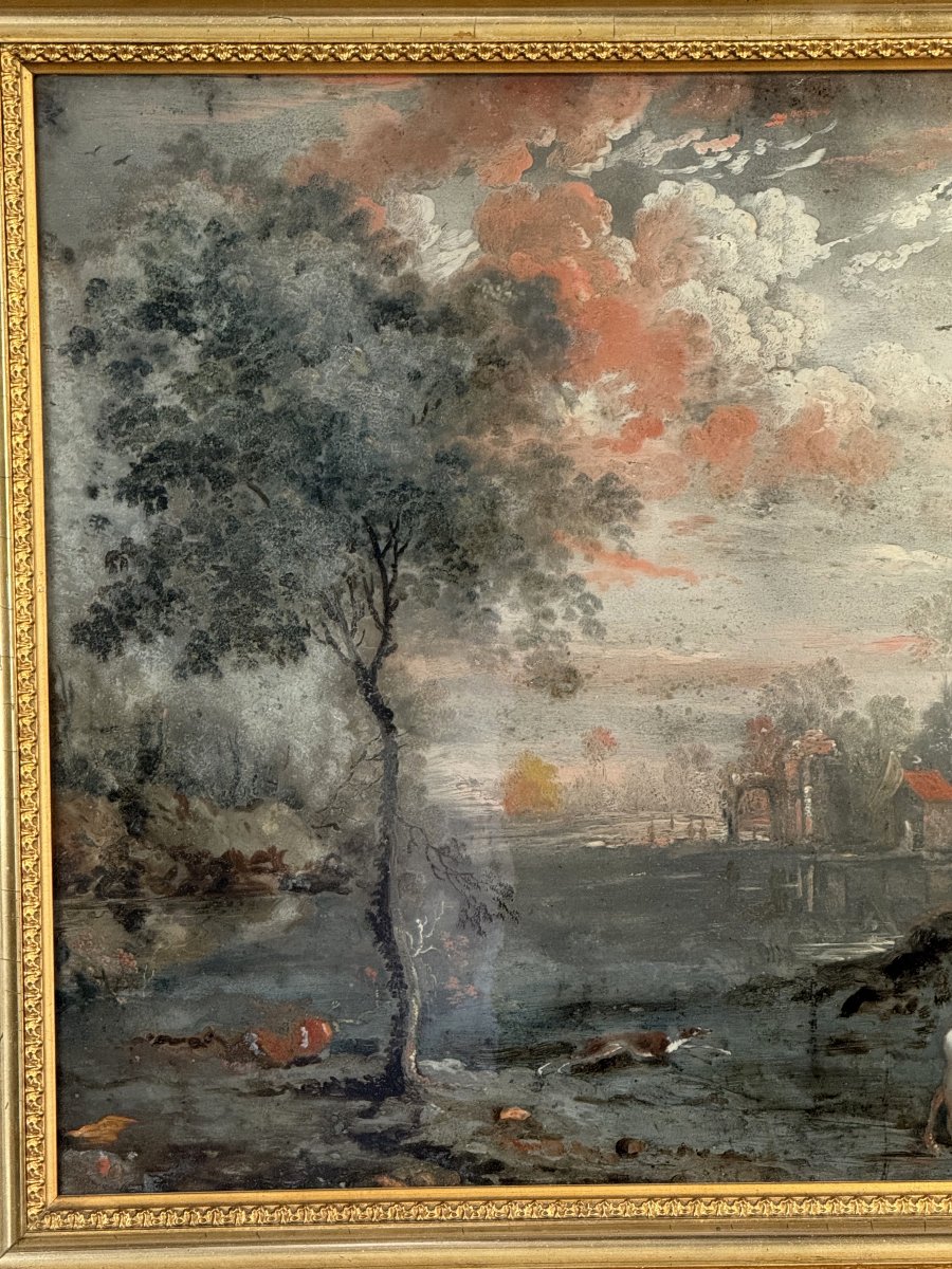Painting / Late 18th-century French School, Mounted Under Glass, Signed -photo-4