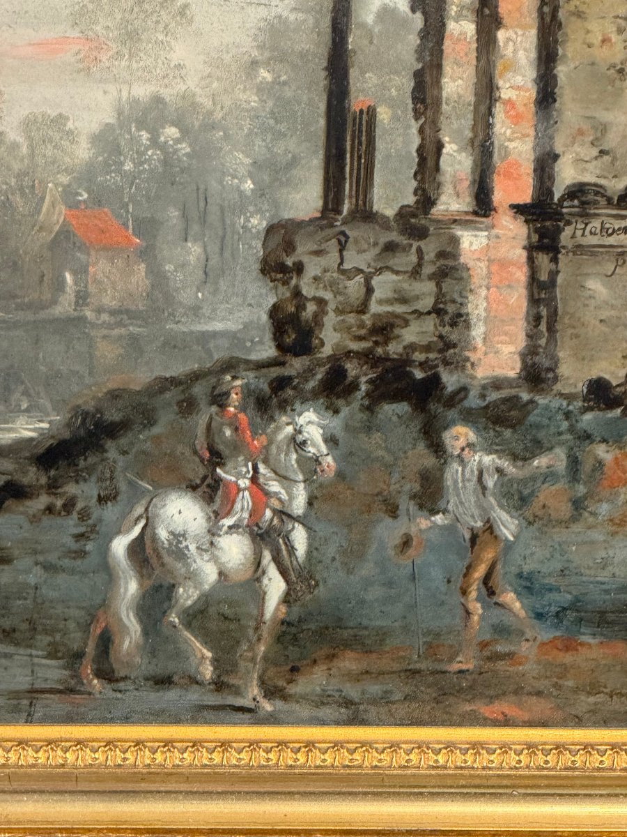 Painting / Late 18th-century French School, Mounted Under Glass, Signed -photo-3