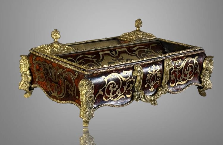 ENCRIER NAPOLEON III EN MARQUETERIE BOULLE ORNÉ DE BRONZE ET SON PORTE PLUME-photo-2
