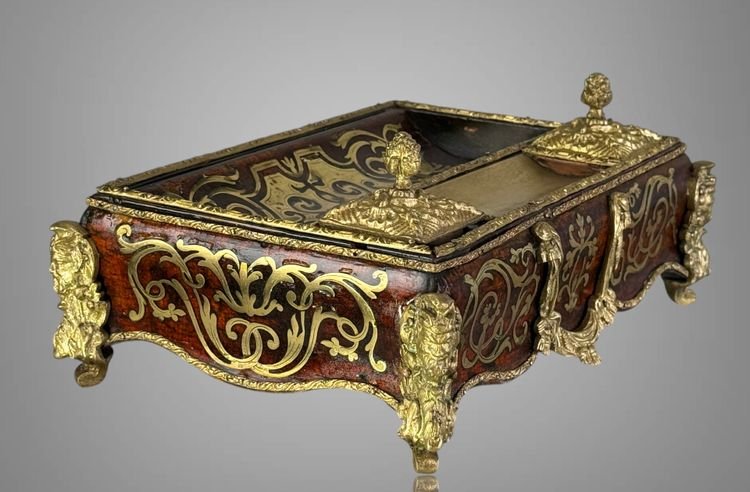 ENCRIER NAPOLEON III EN MARQUETERIE BOULLE ORNÉ DE BRONZE ET SON PORTE PLUME-photo-4