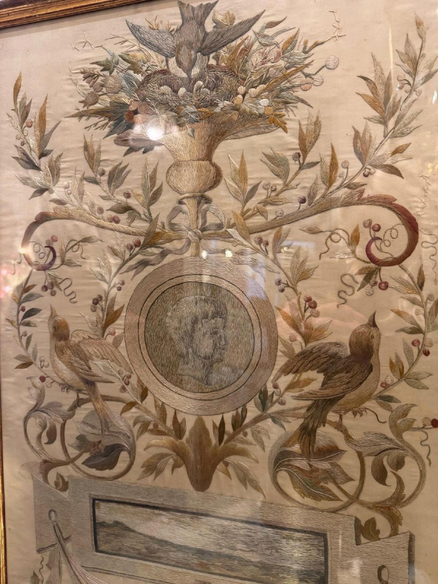 IMPORTANT PARAVENT LOUIS XVI D 'ÉPOQUE XVIIIe EN SOIERIE BRODÉE ET PEINTE-photo-3