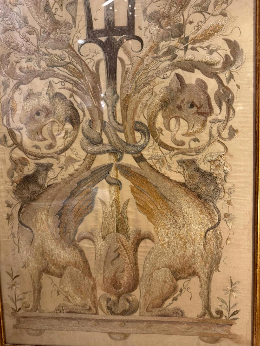 IMPORTANT PARAVENT LOUIS XVI D 'ÉPOQUE XVIIIe EN SOIERIE BRODÉE ET PEINTE-photo-8