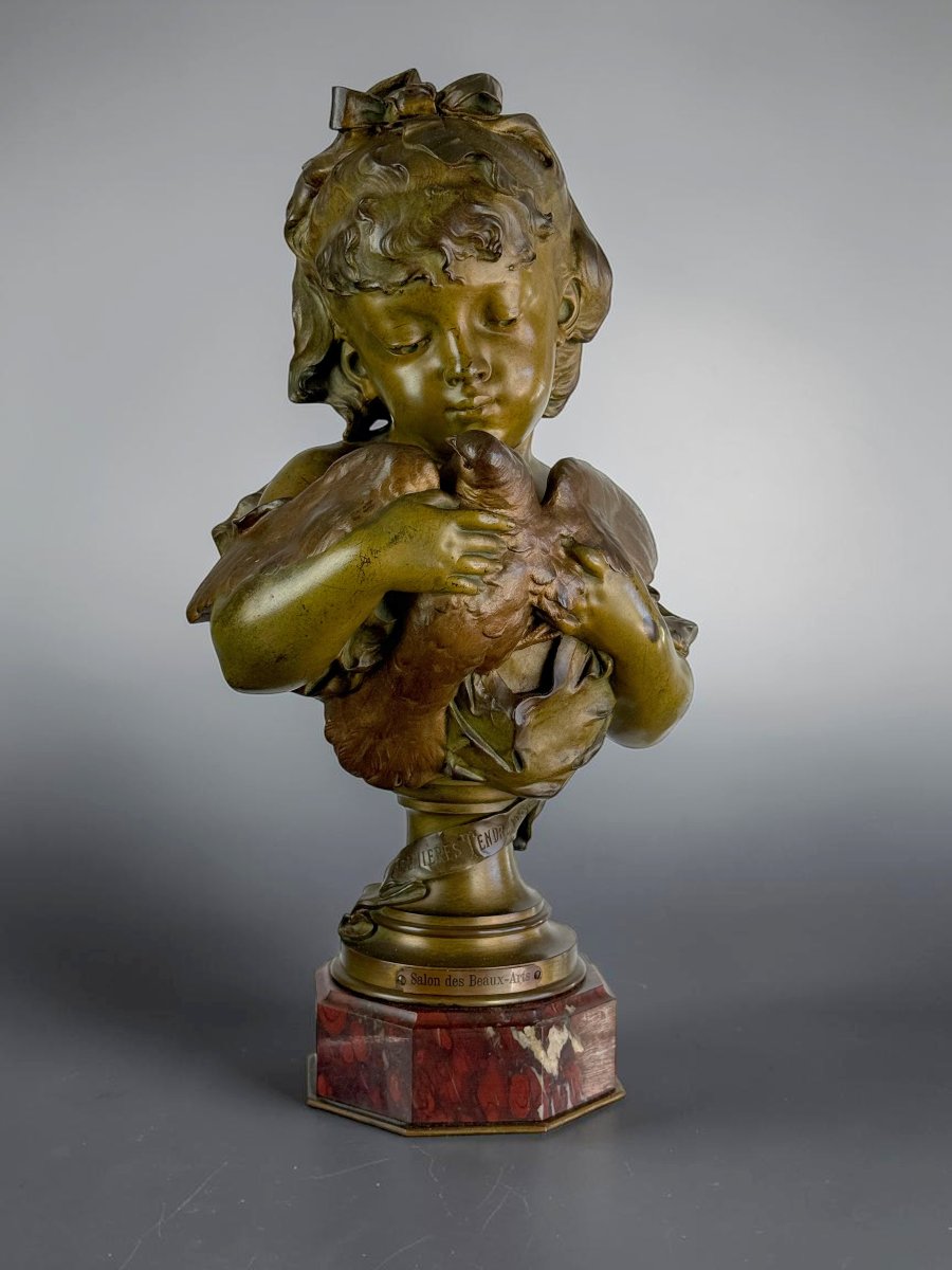19th-century Bronze With A Bronze-colored Patina On A Red Marble Base By Louis émile Cana-photo-2