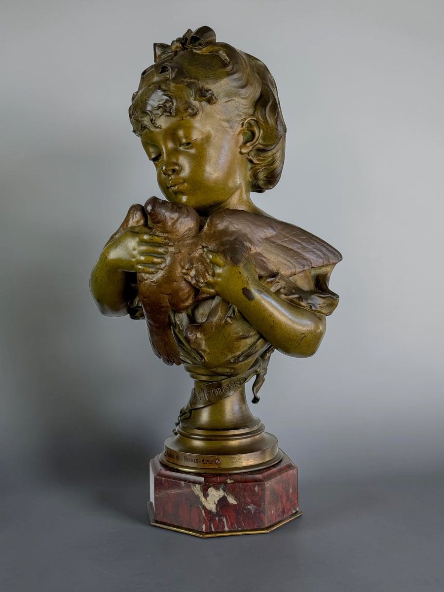 19th-century Bronze With A Bronze-colored Patina On A Red Marble Base By Louis émile Cana-photo-3