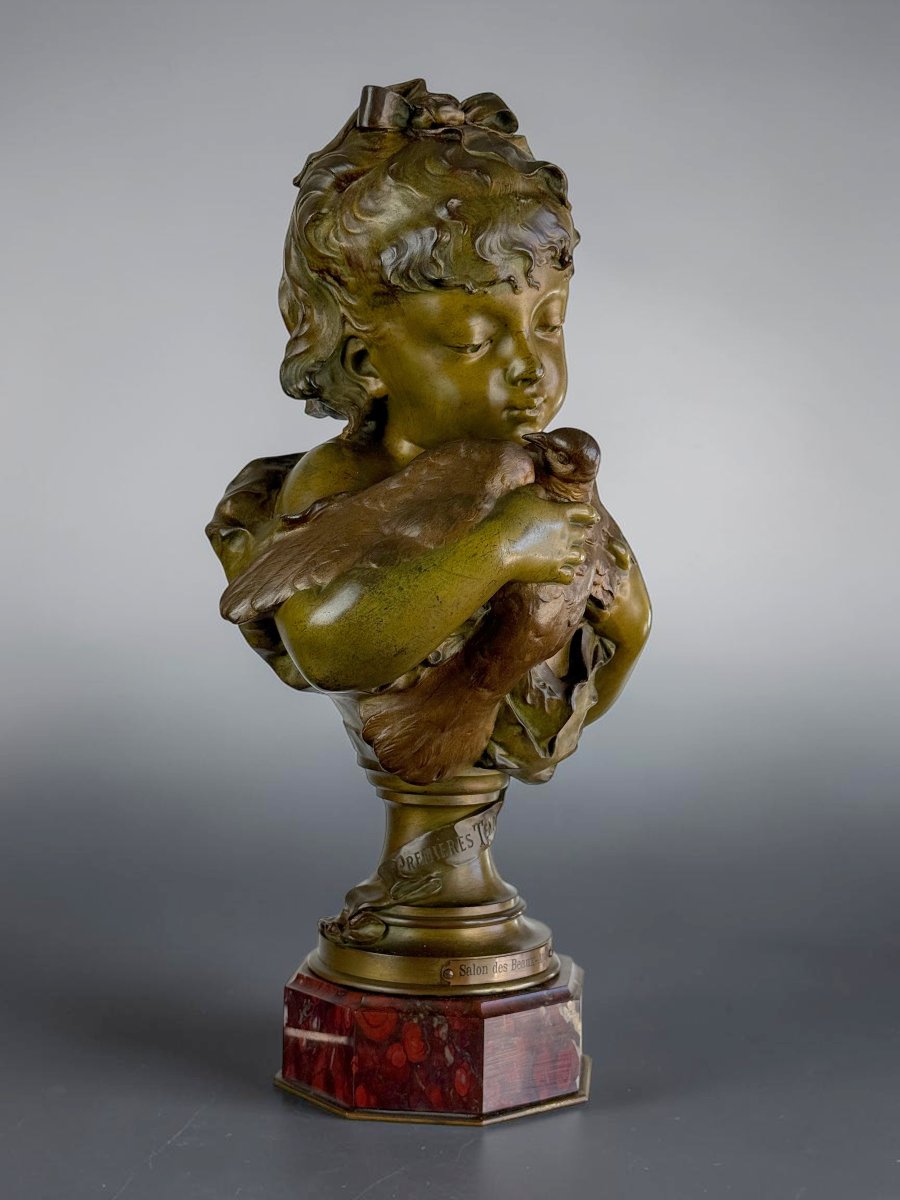 19th-century Bronze With A Bronze-colored Patina On A Red Marble Base By Louis émile Cana-photo-4