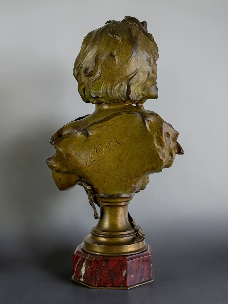 19th-century Bronze With A Bronze-colored Patina On A Red Marble Base By Louis émile Cana-photo-1