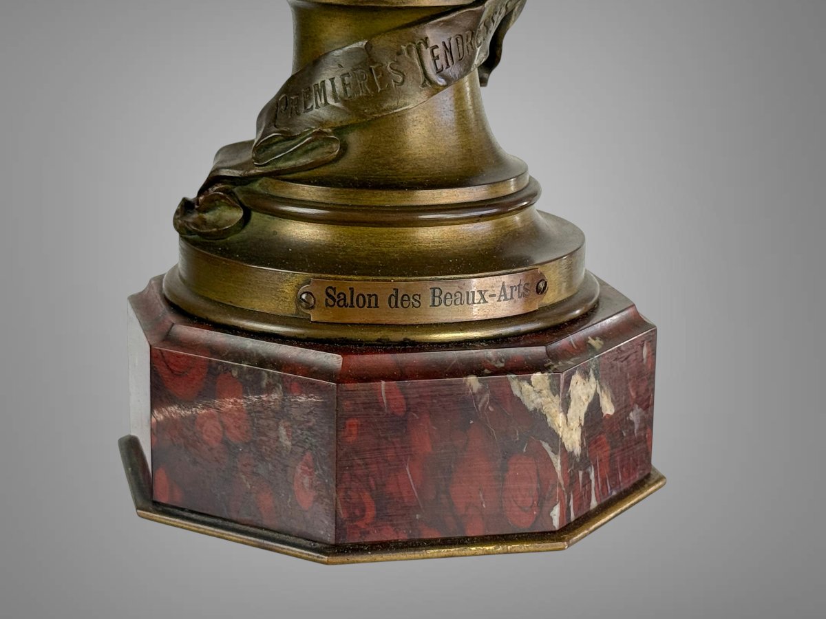 19th-century Bronze With A Bronze-colored Patina On A Red Marble Base By Louis émile Cana-photo-4