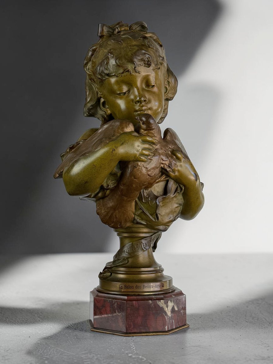 19th-century Bronze With A Bronze-colored Patina On A Red Marble Base By Louis émile Cana
