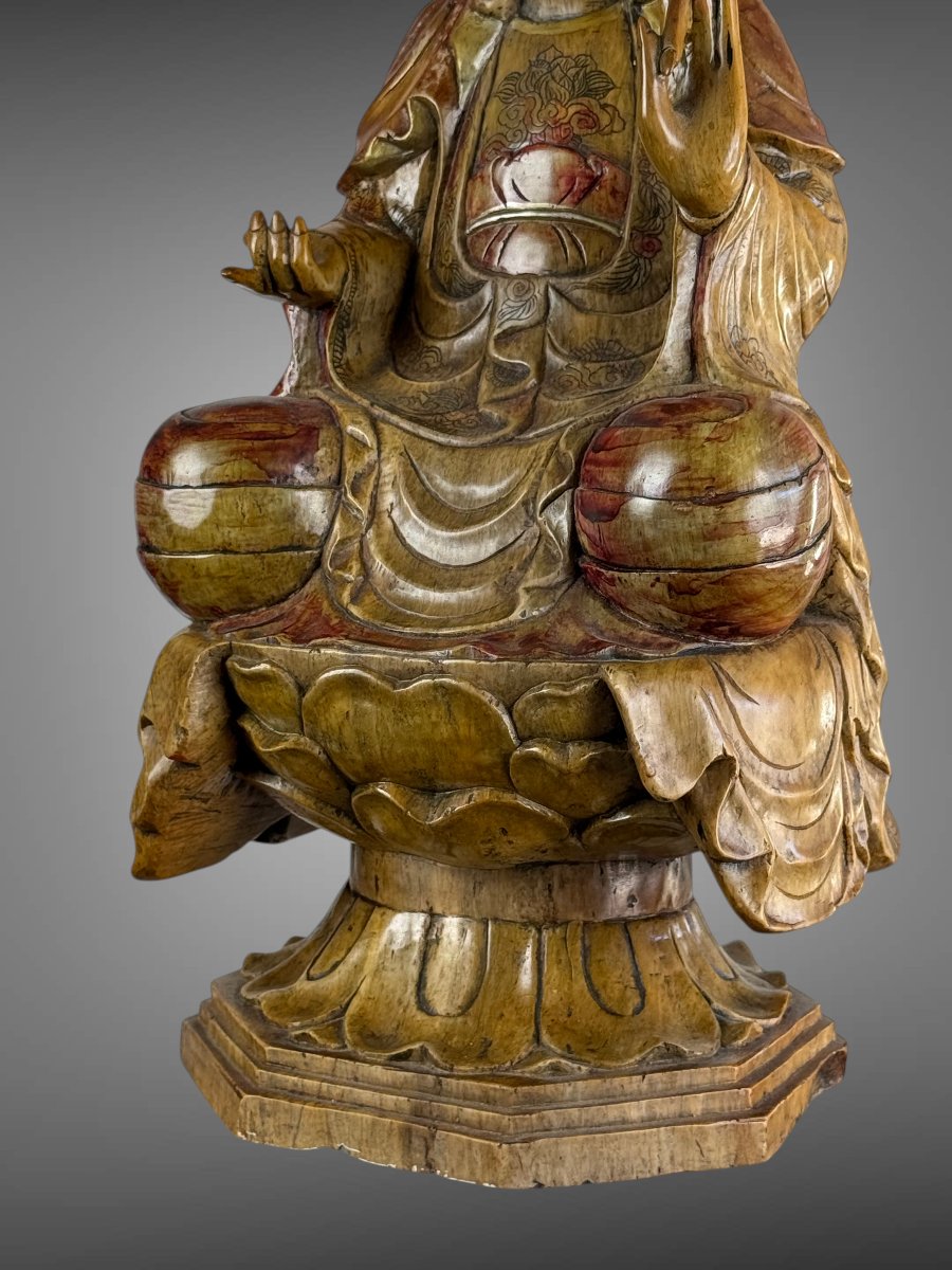 GRANDE SCULPTURE DE GUANYIN EN PIERRE DUR SCULPTÉE POLYCHROMÉE CHINE XXeme-photo-2