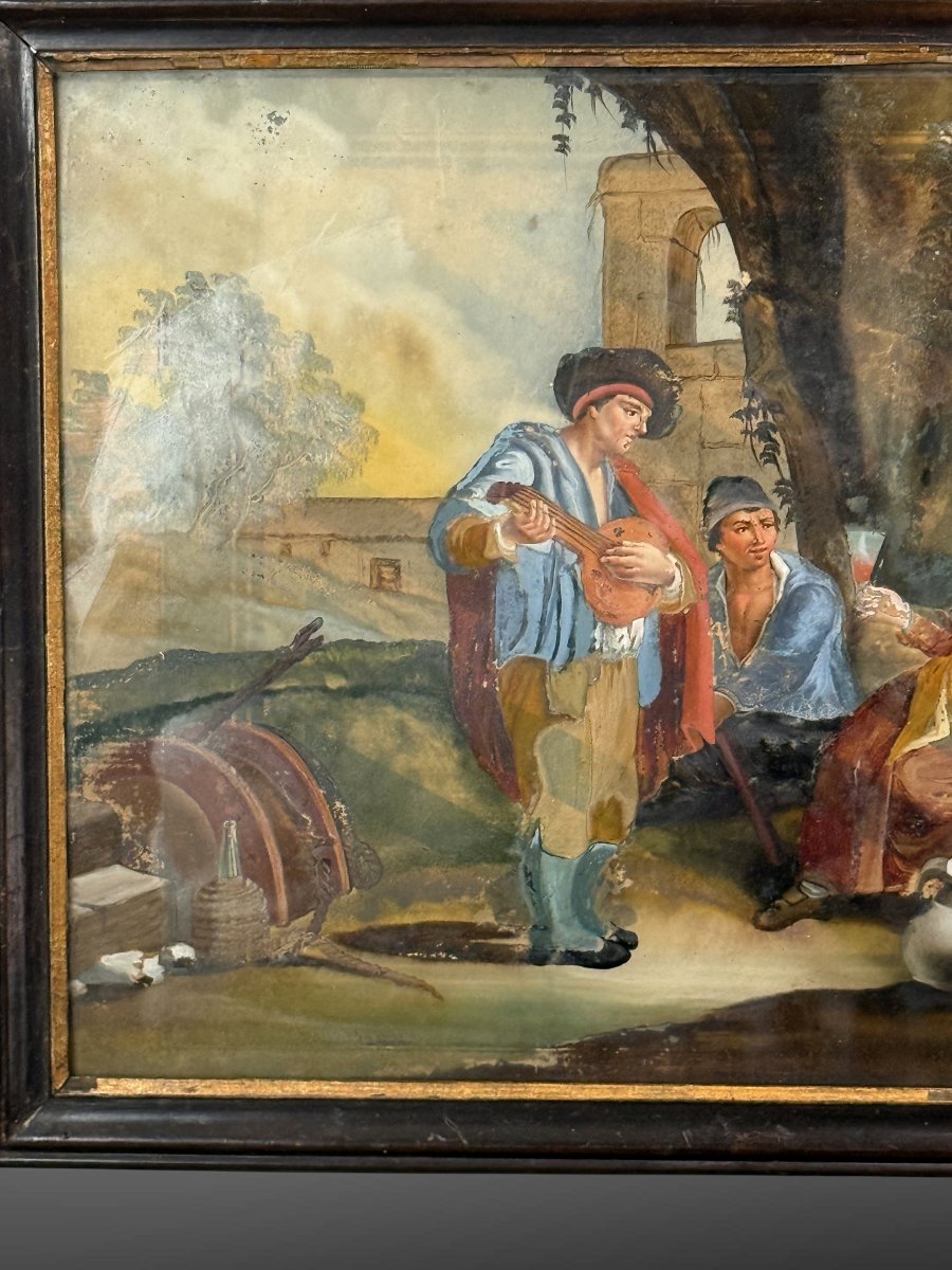 TABLEAU / ECOLE FRANCAISE DU XVIIIe FIXÉ SOUS VERRE " SCENE GALANTE N°1 "-photo-1