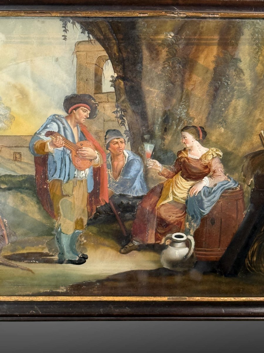 TABLEAU / ECOLE FRANCAISE DU XVIIIe FIXÉ SOUS VERRE " SCENE GALANTE N°1 "-photo-2